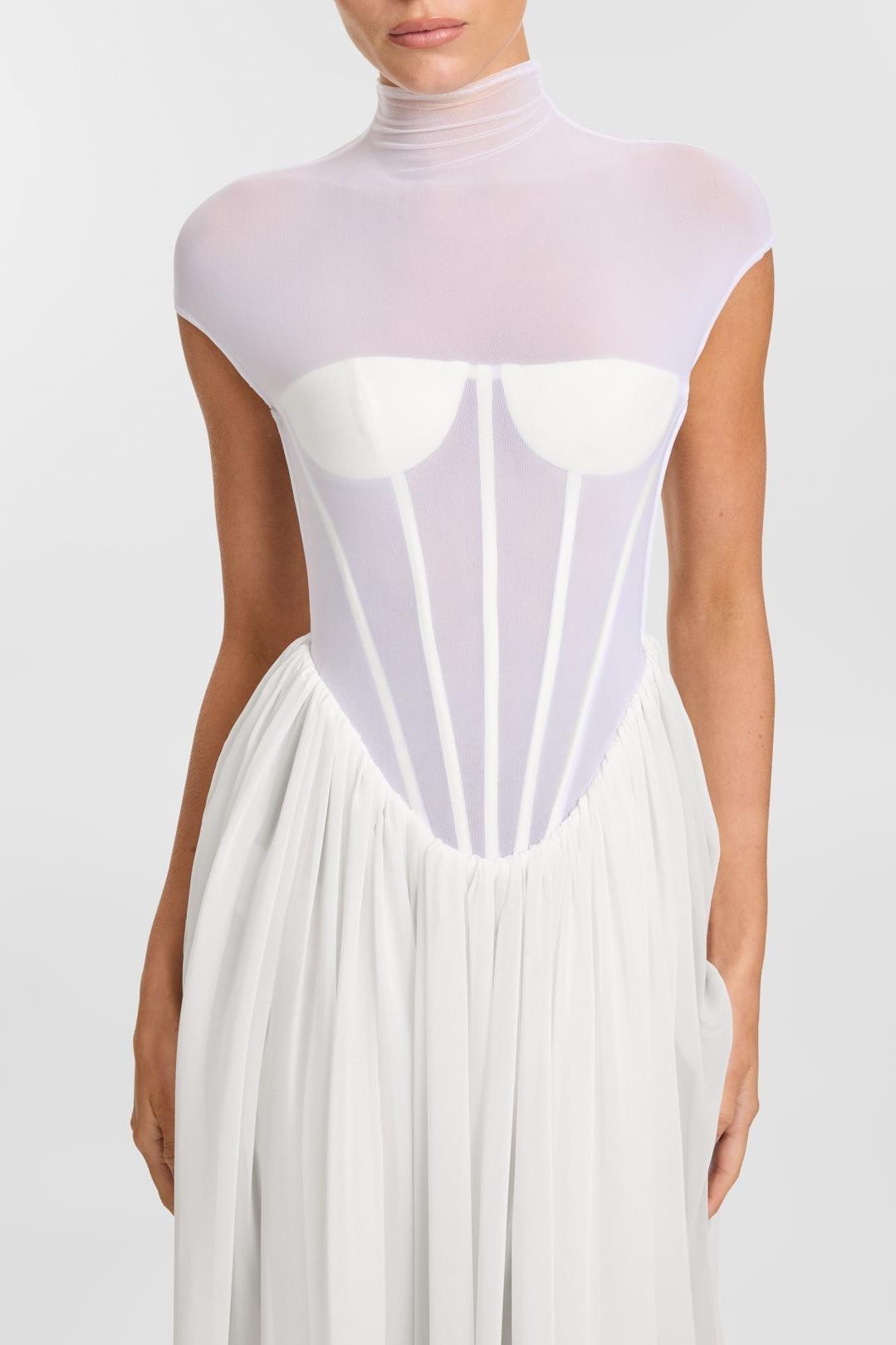 Rosara Corset Mesh Maxi Dress