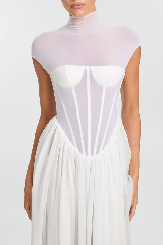 Rosara Corset Mesh Maxi Dress
