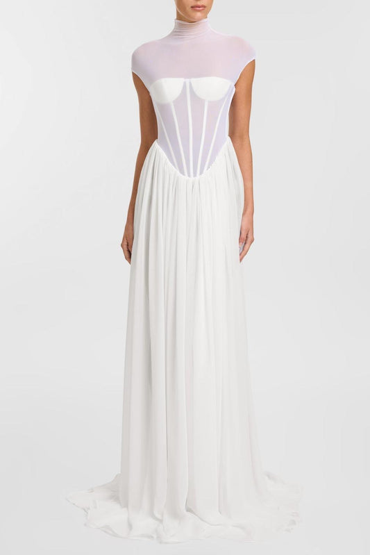 Rosara Corset Mesh Maxi Dress