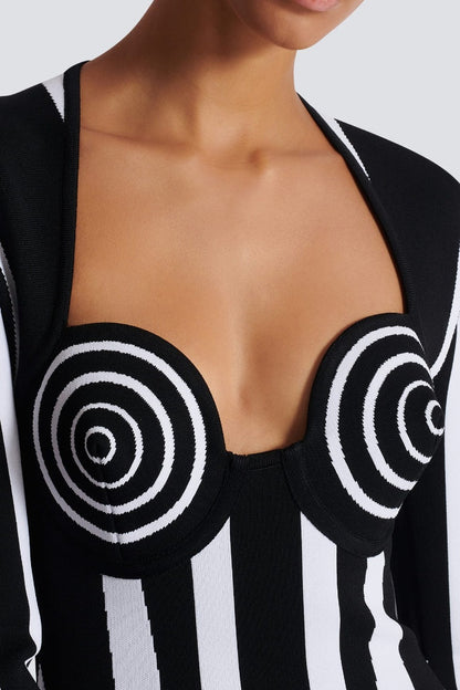 Ruelle Striped Long Sleeve Mini Bandage Dress
