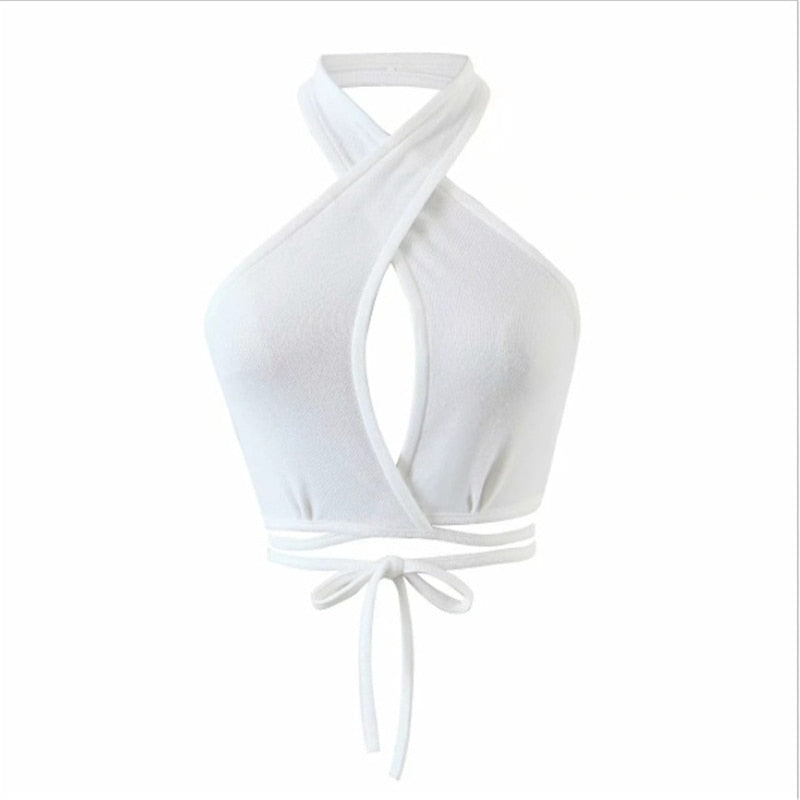 DressBetty - Neck Hollow Out Camisole Tie Backless Bandage Cropped Bustier Vest