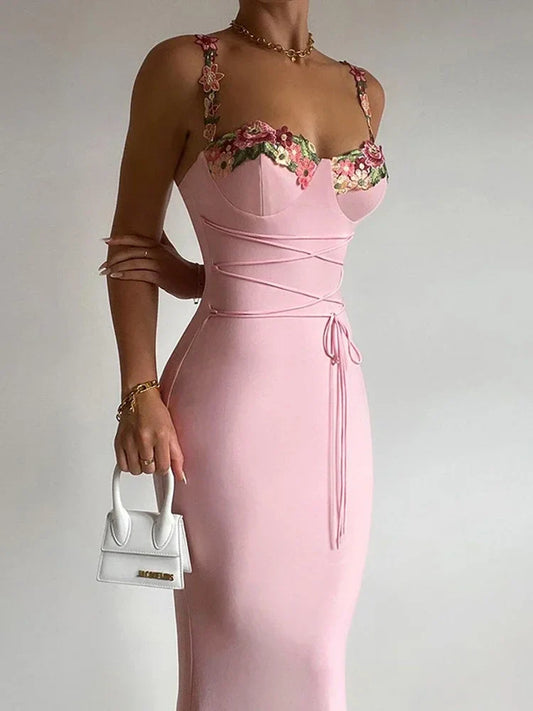 Lace-up Bandage Backless Floral Dress