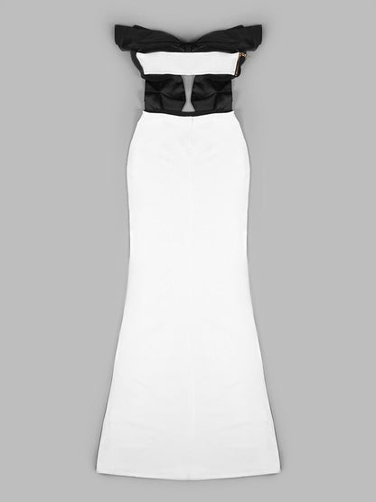 DressBetty - Bodycon Dress Elegant Black White Strapless Skiny Long Dress