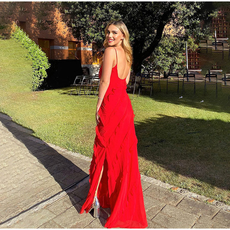 DressBetty - Elegant Deep V Neck Maxi Dress