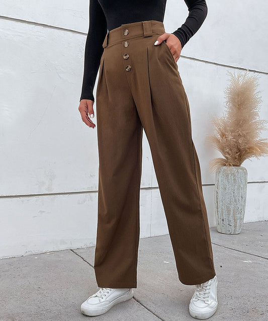 DressBetty - Solid Button Front Casual Women Pants