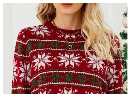 DressBetty - Long Sleeve Small Snowflake Slim Red Christmas Print Sweater Knit JumperPullover Sweater