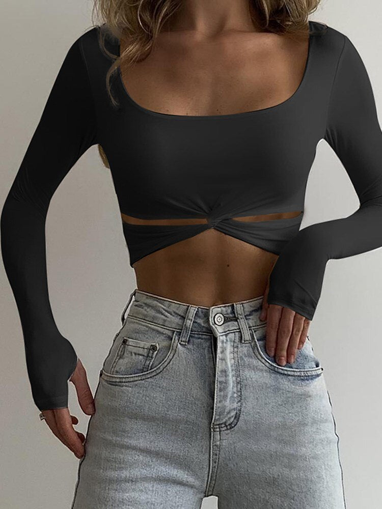 DressBetty - Square Collar Kink Cut Out Tee