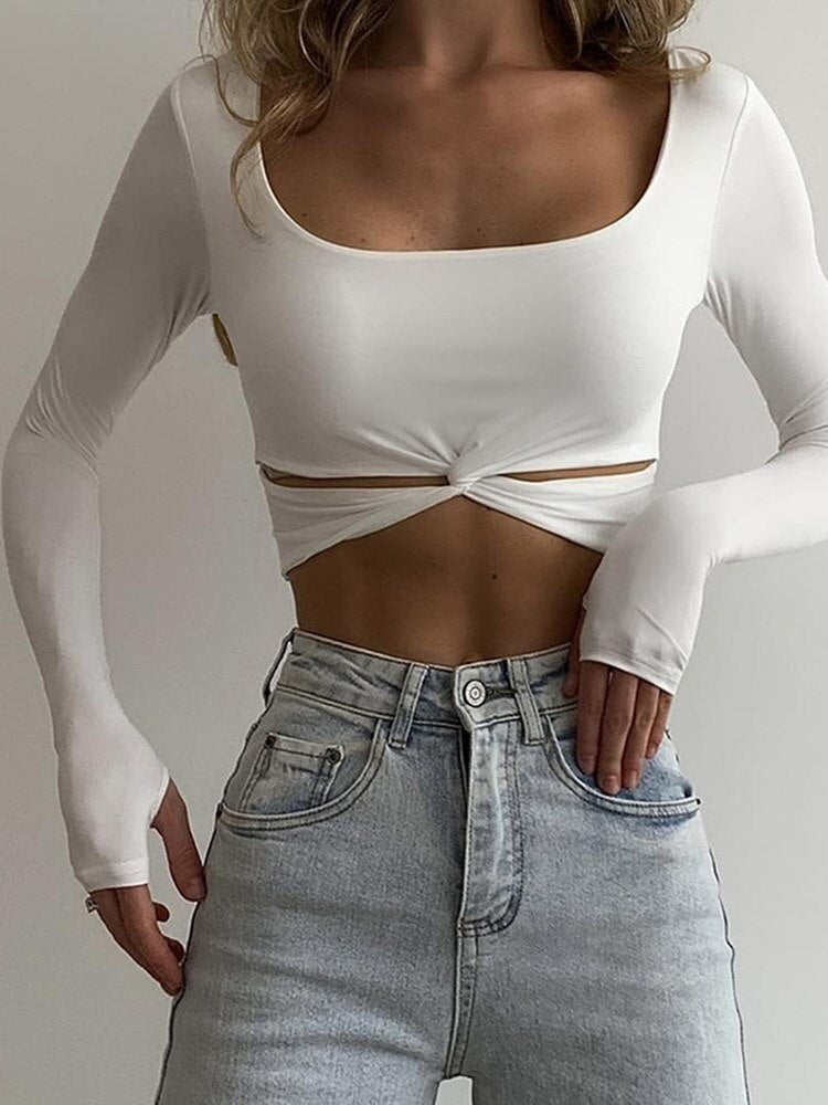 DressBetty - Square Collar Kink Cut Out Tee
