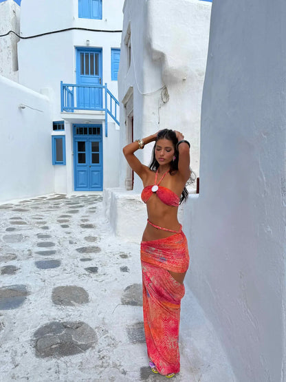 Braiding Prints Cover Up Tube Top Sexy Three Piece Swim Sets