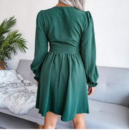DressBetty - V-Neck Solid Colorl Chiffon Dress