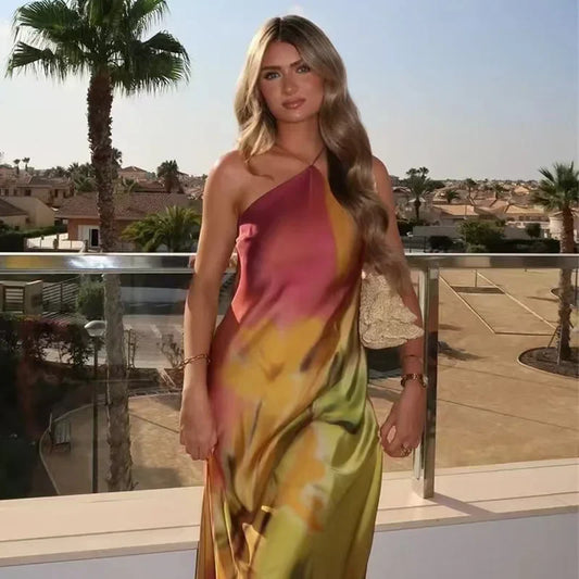 Satin Halter Backless Midi Dress