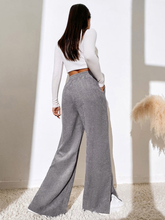 DressBetty - Casual Corduroy Wide Leg Pants