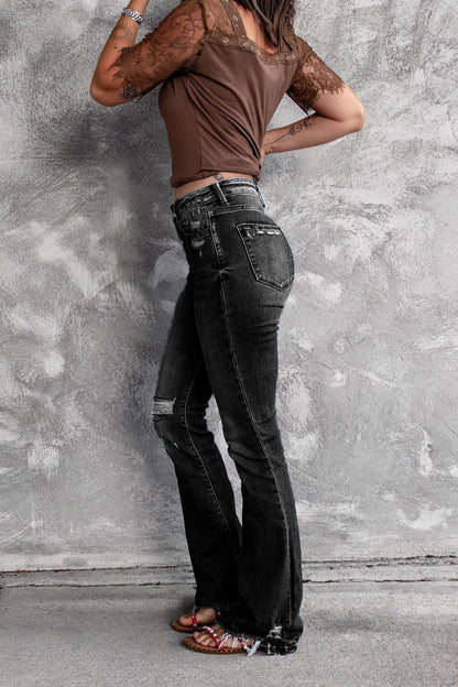 DressBetty - Holes Ripped Tassel Flare Jeans High Waist Denim Ladies Vintage Stretch Slim Jeans