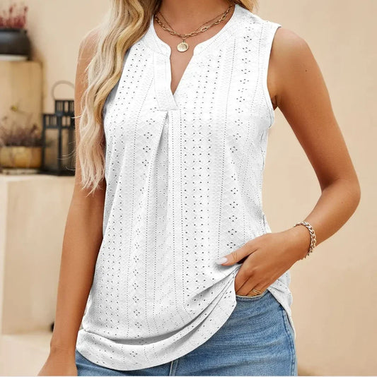 Hollow Out V-neck Sleeveless T-shirt