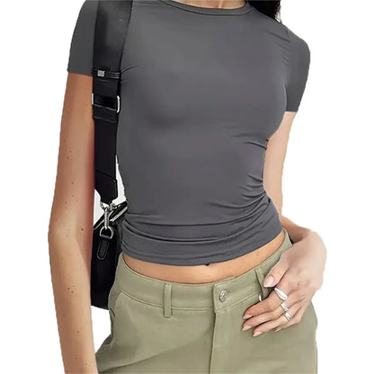 Solid Casual Slim Crop T-shirt