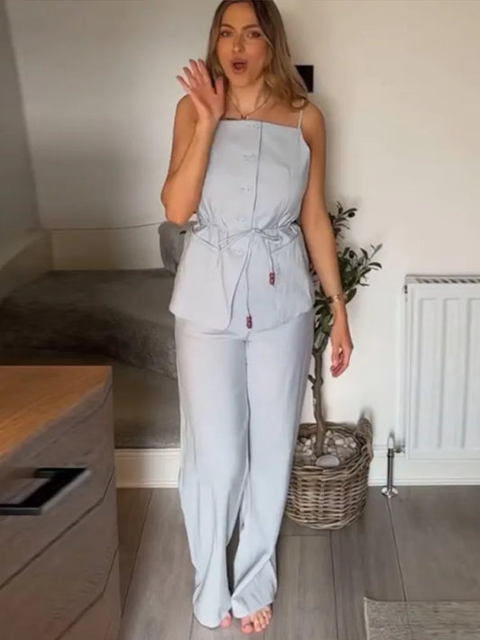Lace-Up Backless Pant Suit