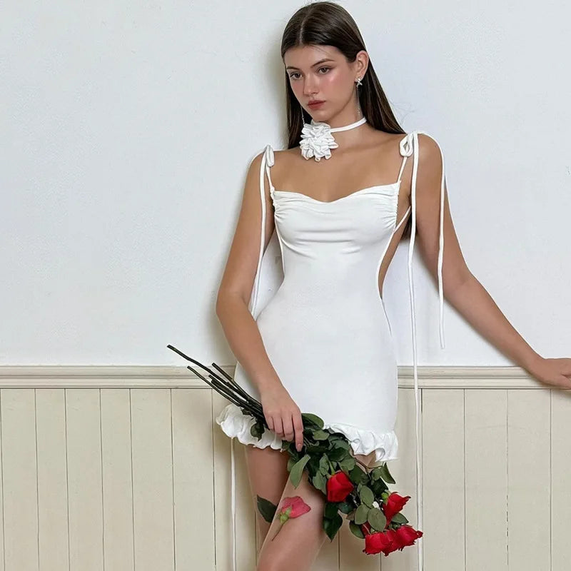 Lace Up Open Back Slim Fit Mini Dress
