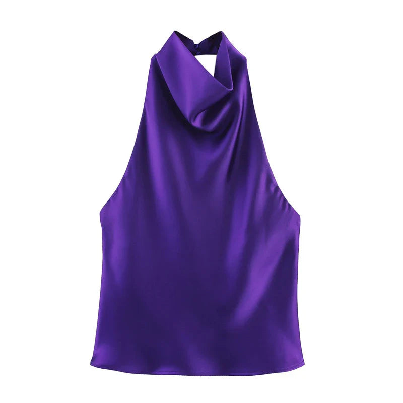 Sarina | Satin Backless Women's Halter Top