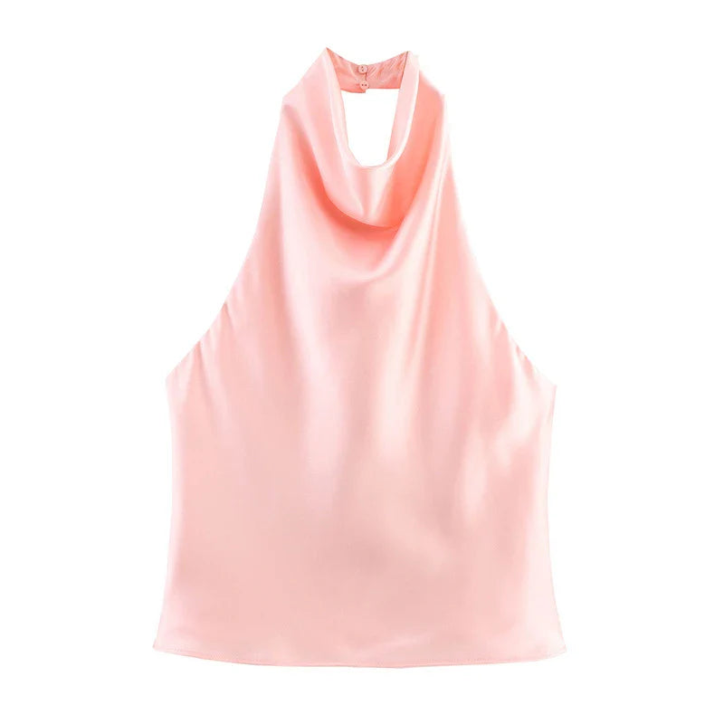 Sarina | Satin Backless Women's Halter Top