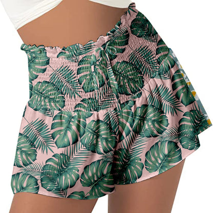 DressBetty - Women High Waist Loose Shorts Sports Drawstrings Floral Print Beach Shorts