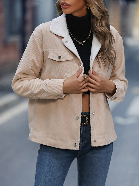 DressBetty - Solid Flap Pocket Corduroy Jacket