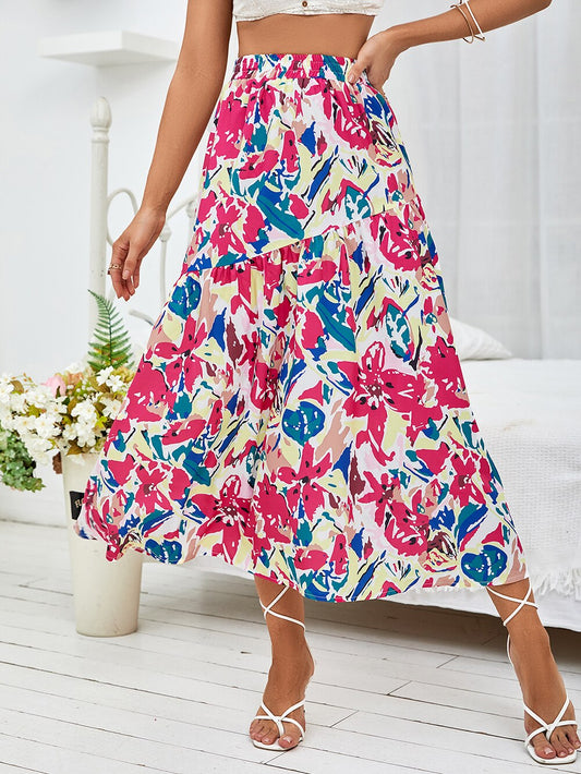 DressBetty - Floral Print Ruffle Hem Skirt
