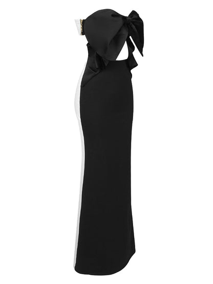 DressBetty - Bodycon Dress Elegant Black White Strapless Skiny Long Dress