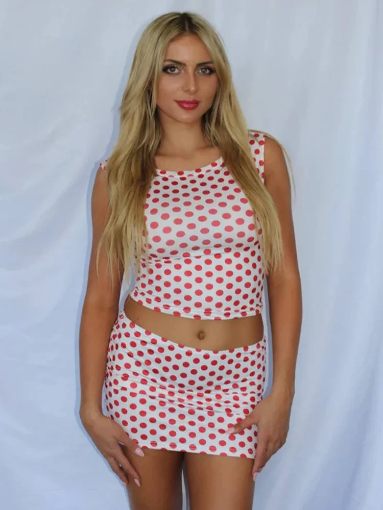 Polka Dot Slash Neck Mini Knit Set
