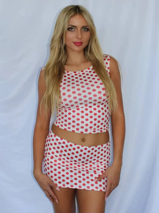 Polka Dot Slash Neck Mini Knit Set