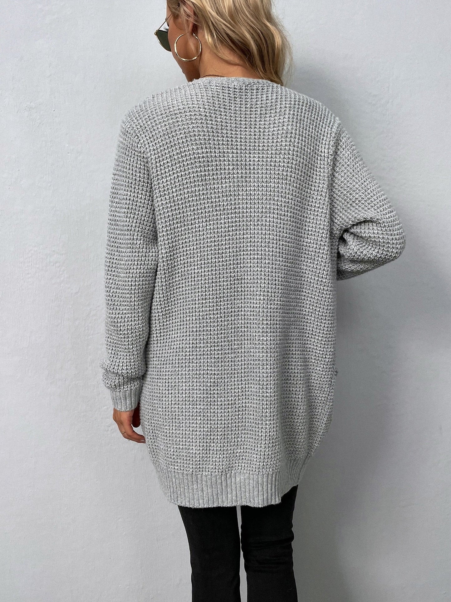 DressBetty - Solid Color Pockets Long Cardigan