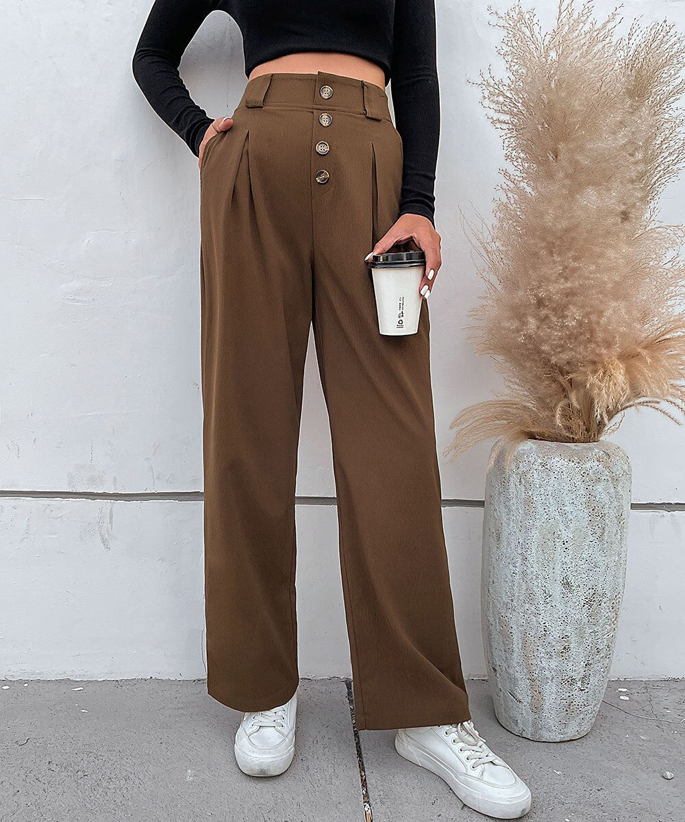 DressBetty - Solid Button Front Casual Women Pants