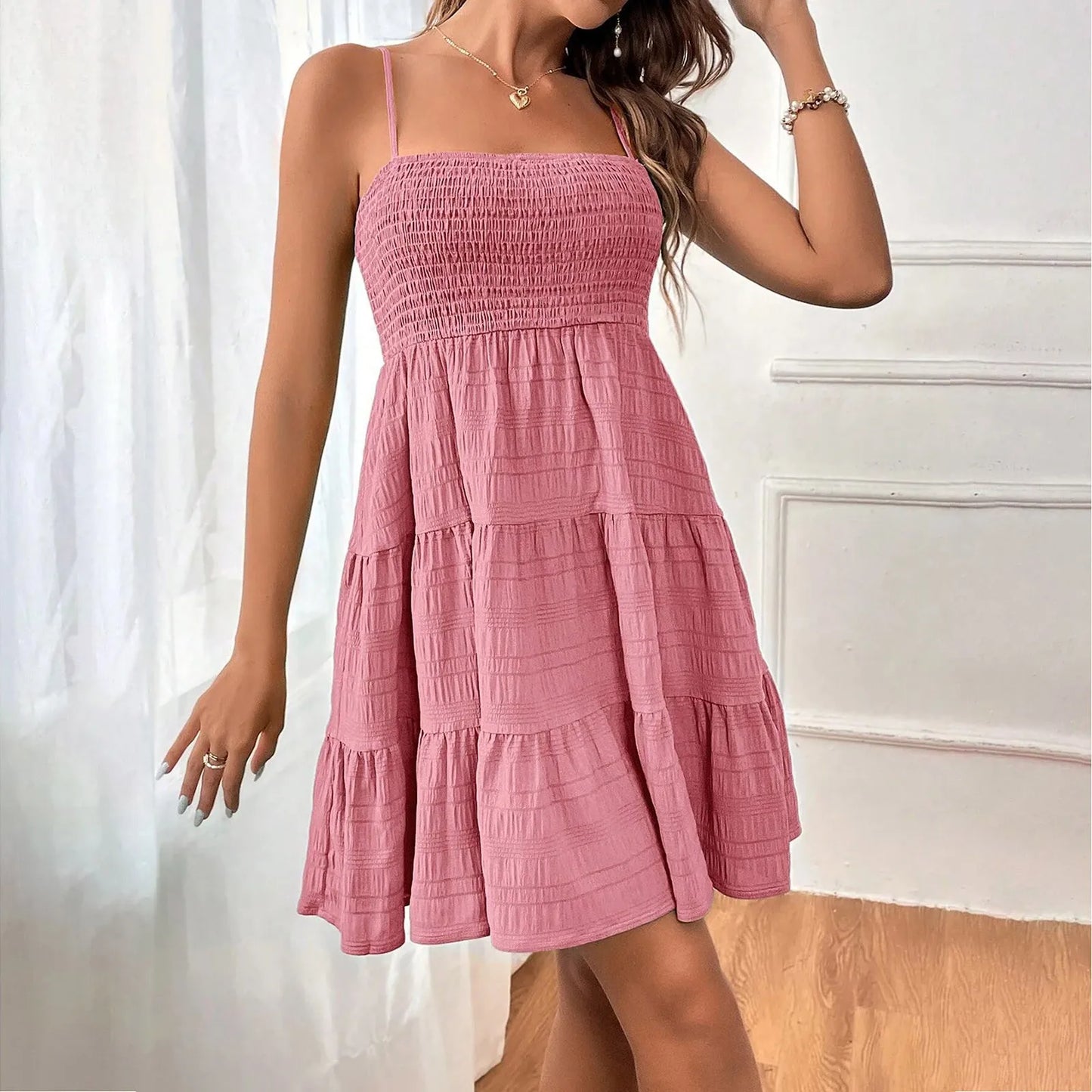 Backless Ruffle Spaghetti Strap Mini Dress