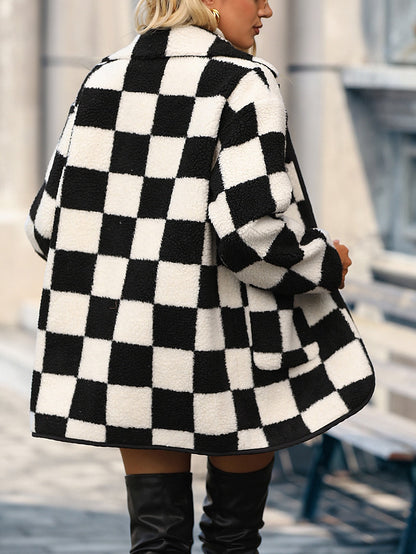 DressBetty - Plaid Single Breasted Faux Fur Coat