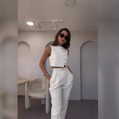 Cropped Pant Sleeveless Vest Suit