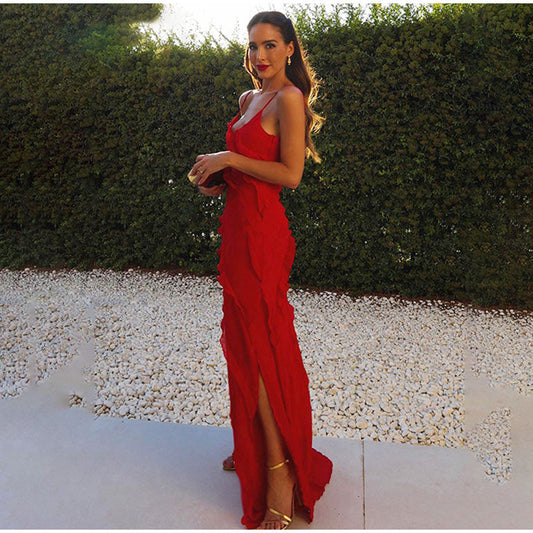 DressBetty - Elegant Deep V Neck Maxi Dress