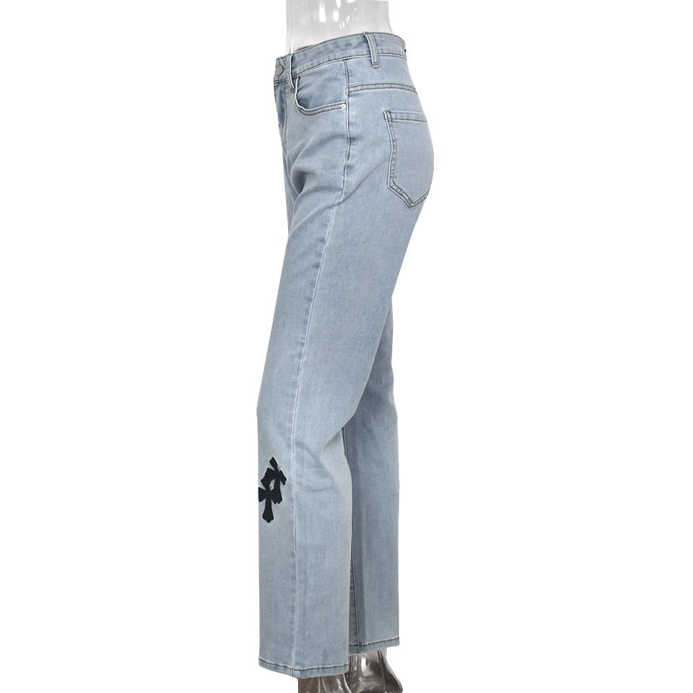 DressBetty - Women Low Waist Vintage Straight Denim Trousers Cyber Y2k Goth Pants Fashion Mom Jeans