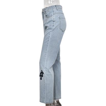 DressBetty - Women Low Waist Vintage Straight Denim Trousers Cyber Y2k Goth Pants Fashion Mom Jeans