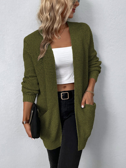 DressBetty - Solid Color Pockets Long Cardigan