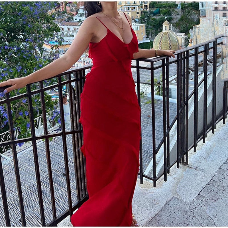 DressBetty - Elegant Deep V Neck Maxi Dress