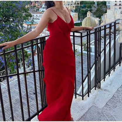 DressBetty - Elegant Deep V Neck Maxi Dress
