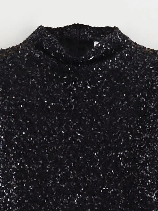 Zalenya - Shoulder Padded Sequins Mini Dress