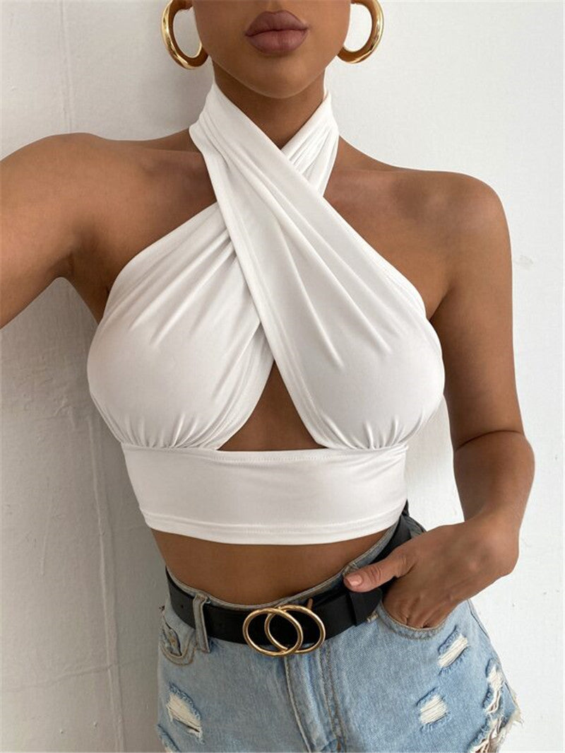 DressBetty - Cross Halter Neck Crop Top