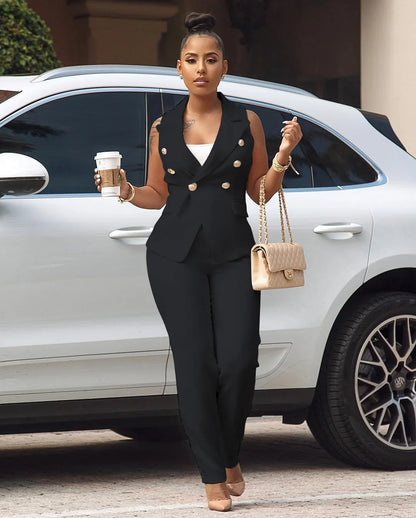 Notch Neck Long Pant Suit