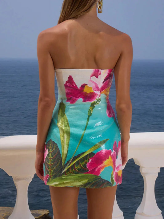 Patchwork Slit Slash Neck Floral Dress
