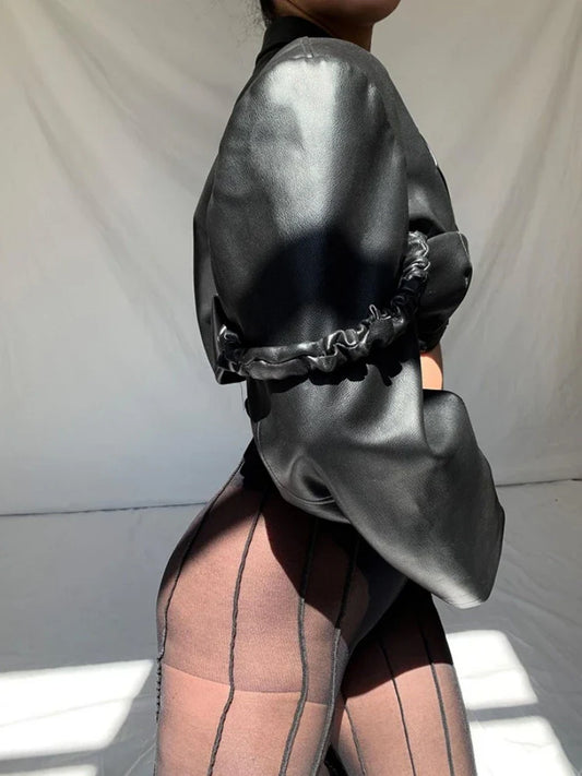 Black Slim PU 2Piece Tank Jacket