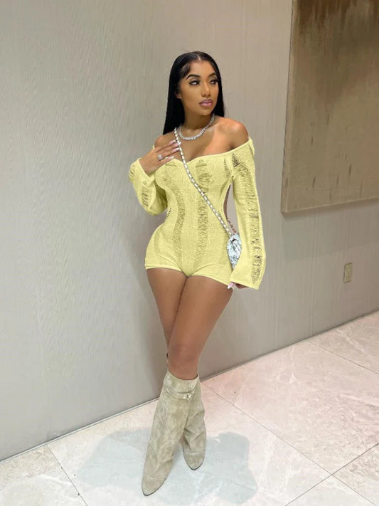 See Through Backless One Shoulder Romper