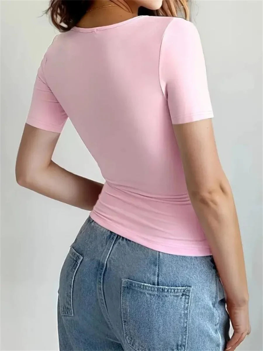 Solid Casual Slim Crop T-shirt