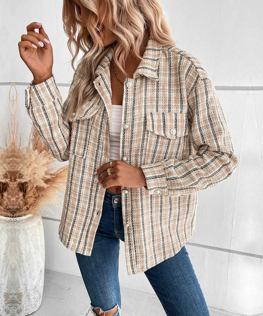 DressBetty - Dual Pocket Plaid Shirt Jacket