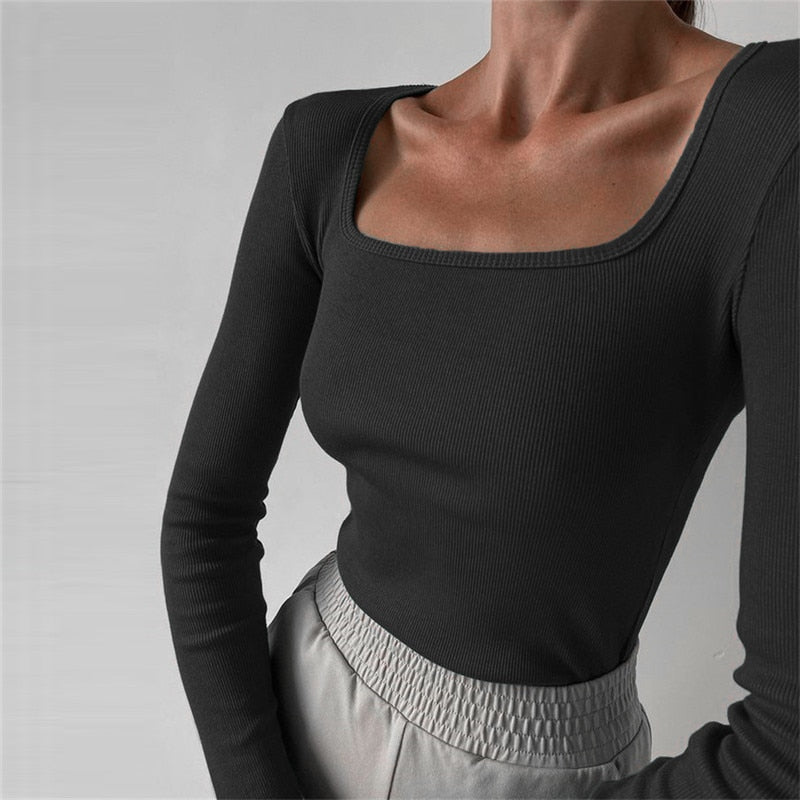 DressBetty - Basic Square Neck Knitted   Tee