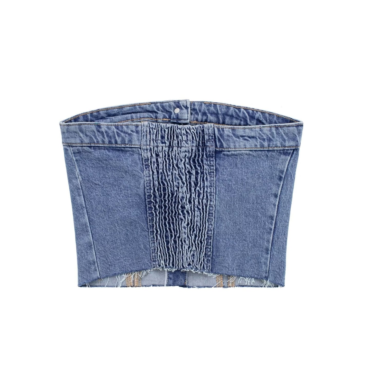 DressBetty - Blue Denim Buttoned Bandeau Top High Street Vintage Slim Female Chic Short Tops